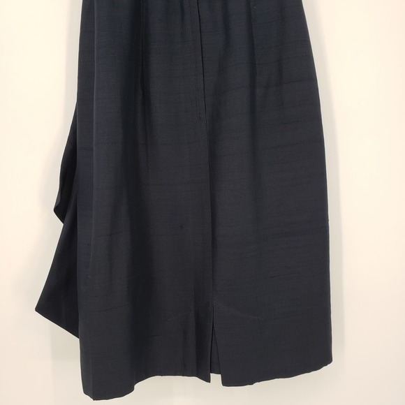 Vintage Miss Elliette Silk Shantung Wiggle Dress 00 Sheath Belted Bateau Navy - Picture 7 of 9